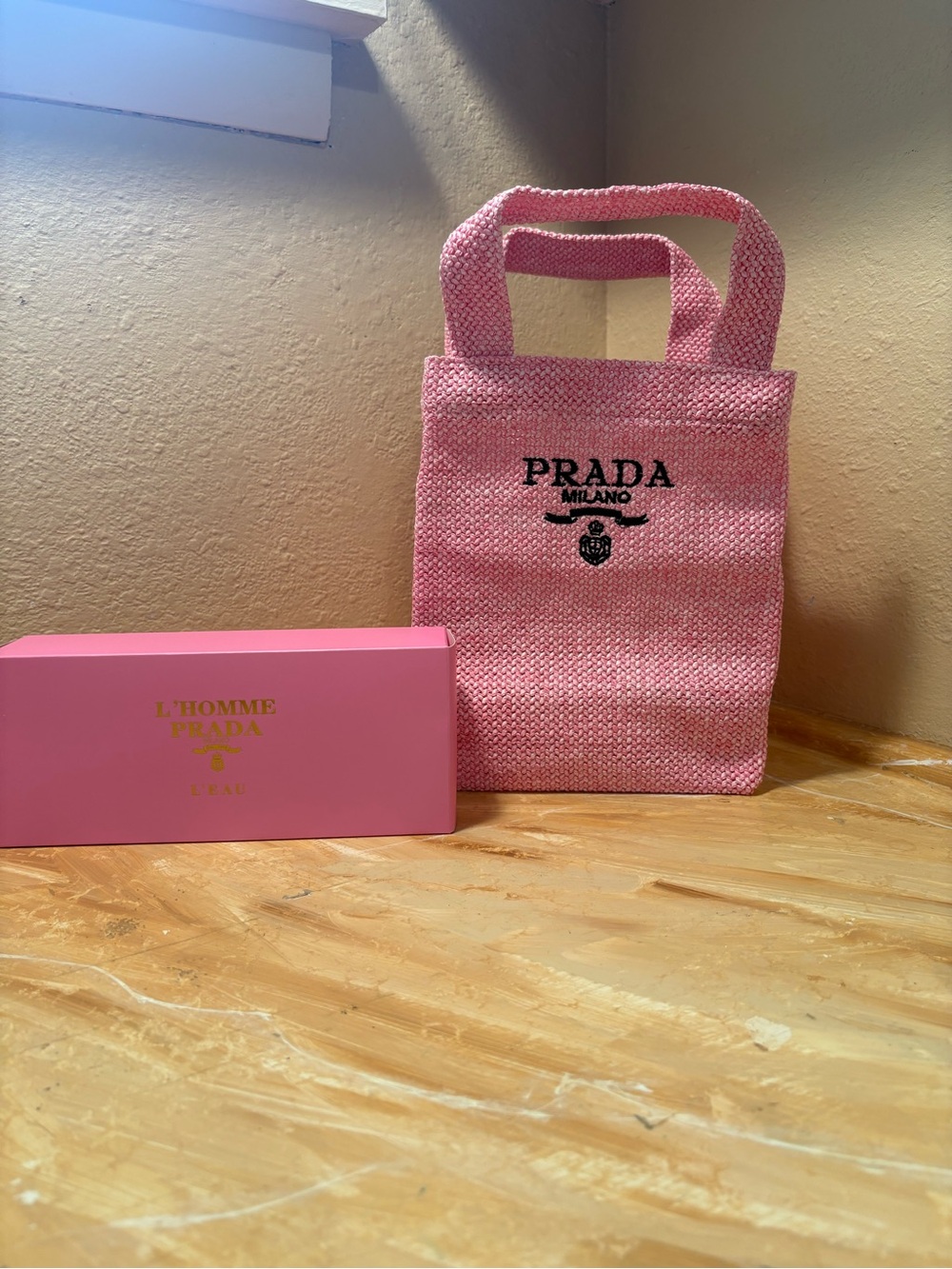 Prada Pink Woven Mini Tote with Black Logo - Picture 1 of 2